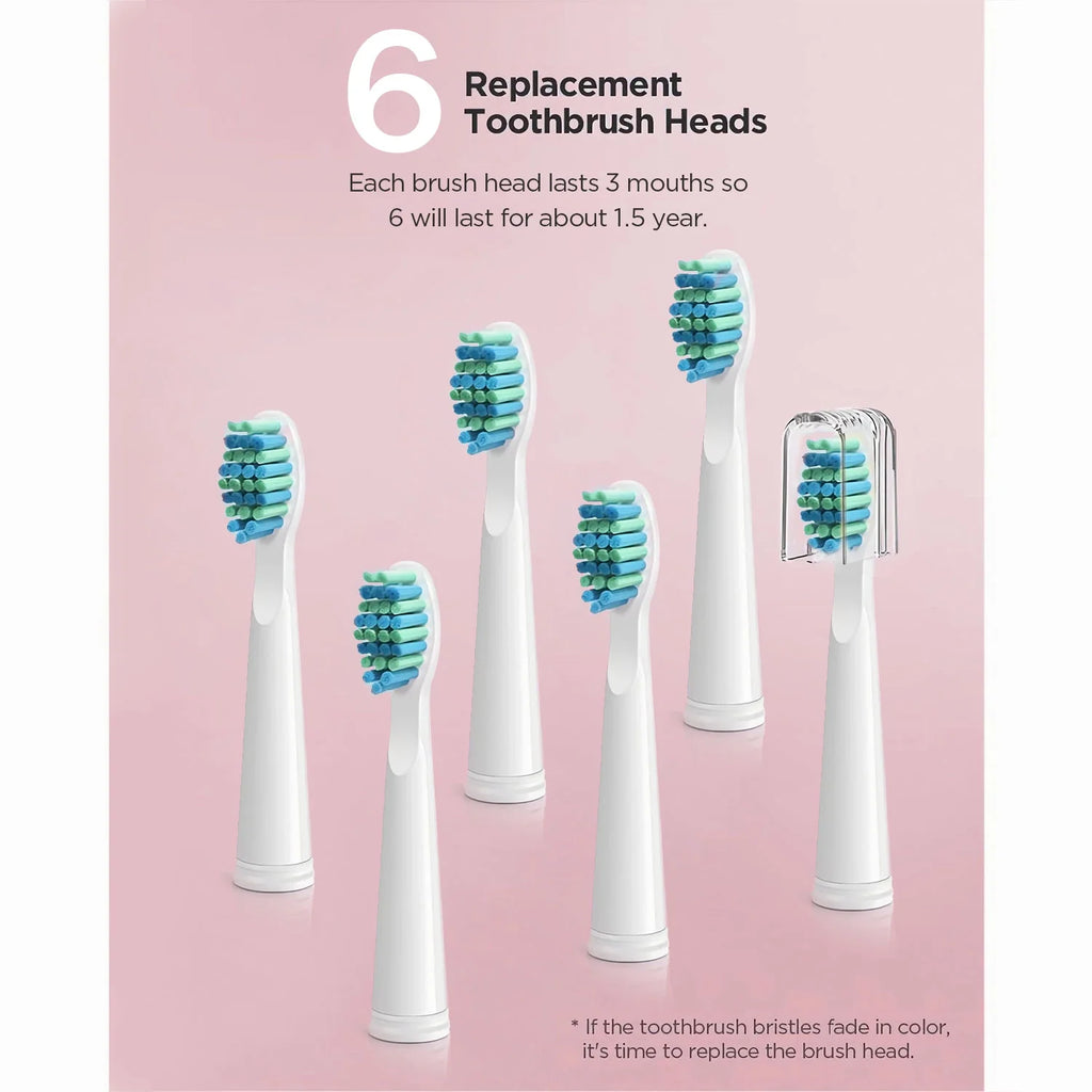 Sonic Electric Toothbrush,Power Toothbrushes with 6 Rechargeable Brush Heads,Ipx7 Waterproof 5Modes 30Days Battery Life Suitable for Short Business Trips,Pink
