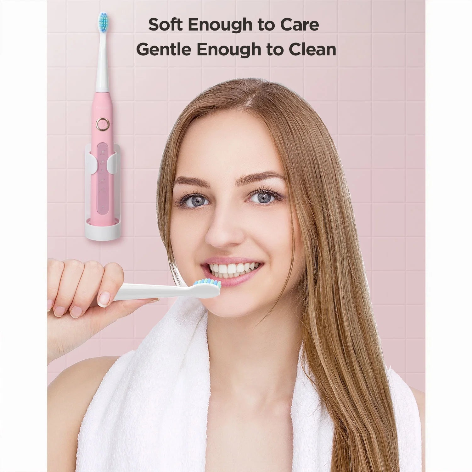 Sonic Electric Toothbrush,Power Toothbrushes with 6 Rechargeable Brush Heads,Ipx7 Waterproof 5Modes 30Days Battery Life Suitable for Short Business Trips,Pink