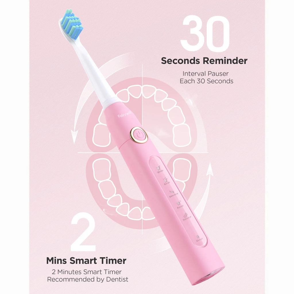 Sonic Electric Toothbrush,Power Toothbrushes with 6 Rechargeable Brush Heads,Ipx7 Waterproof 5Modes 30Days Battery Life Suitable for Short Business Trips,Pink